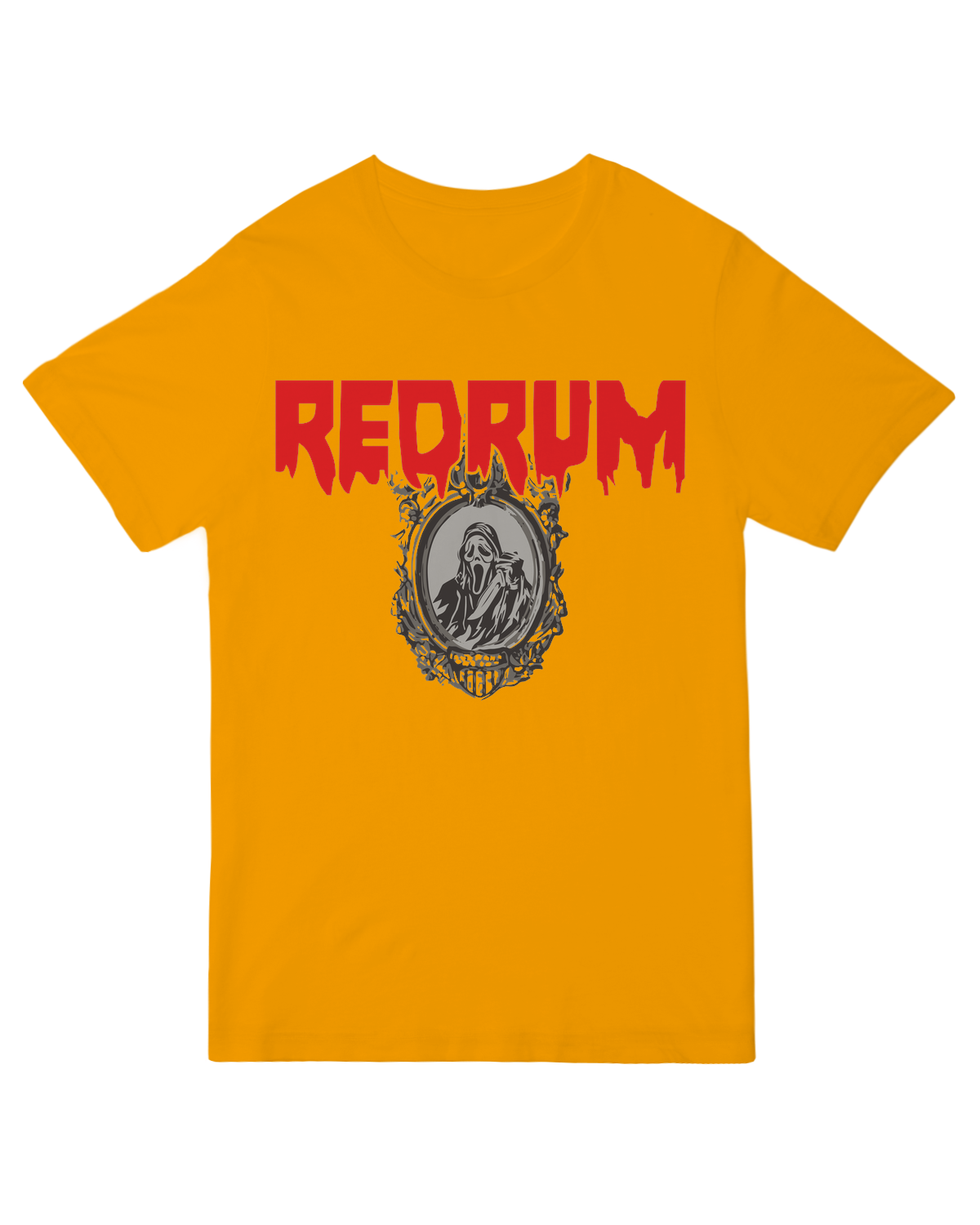 "REDRUM horror t-shirt inspired by vintage thriller aesthetic"