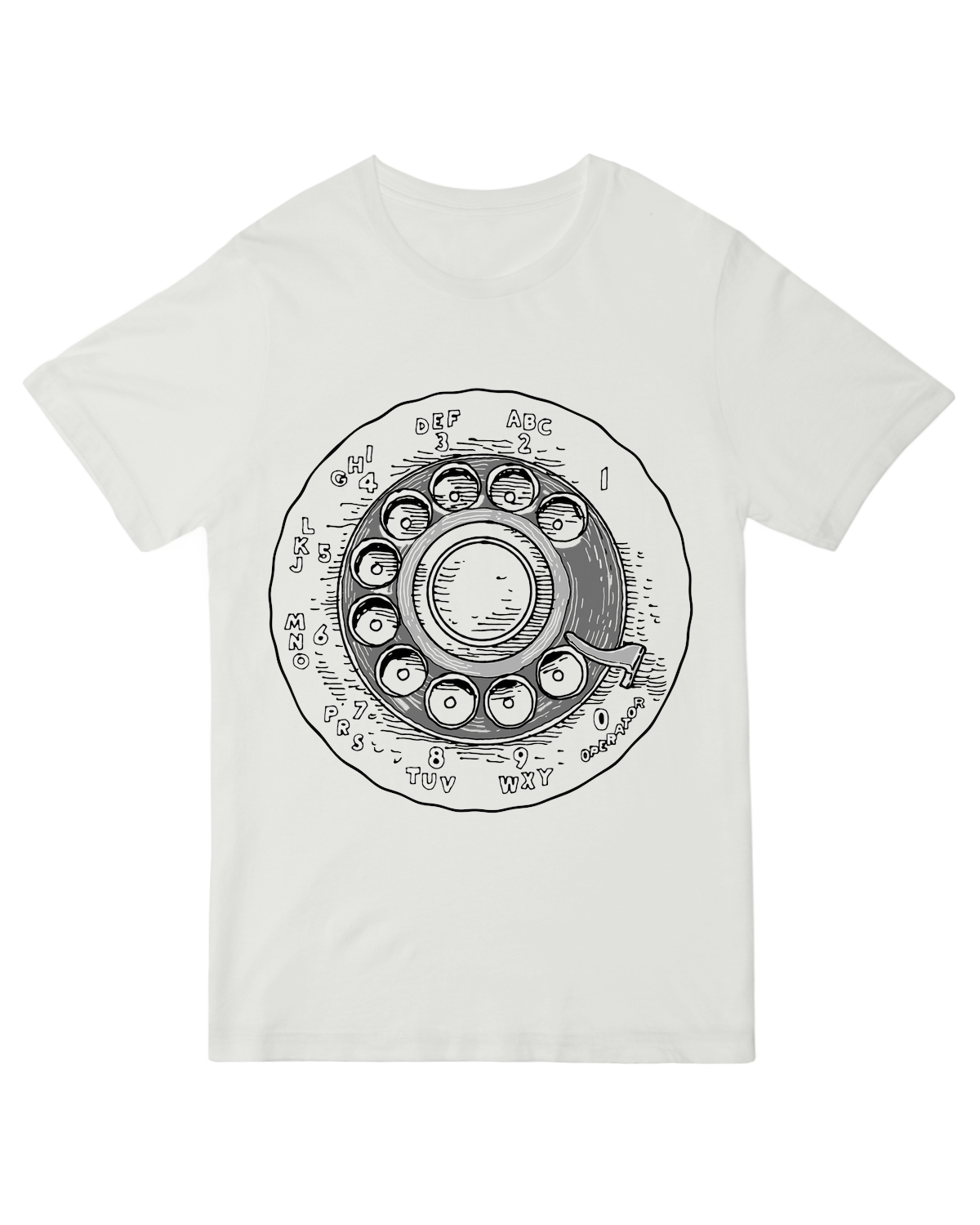 "Mustard yellow vintage rotary phone t-shirt - retro communication cotton tee for analog tech lovers"