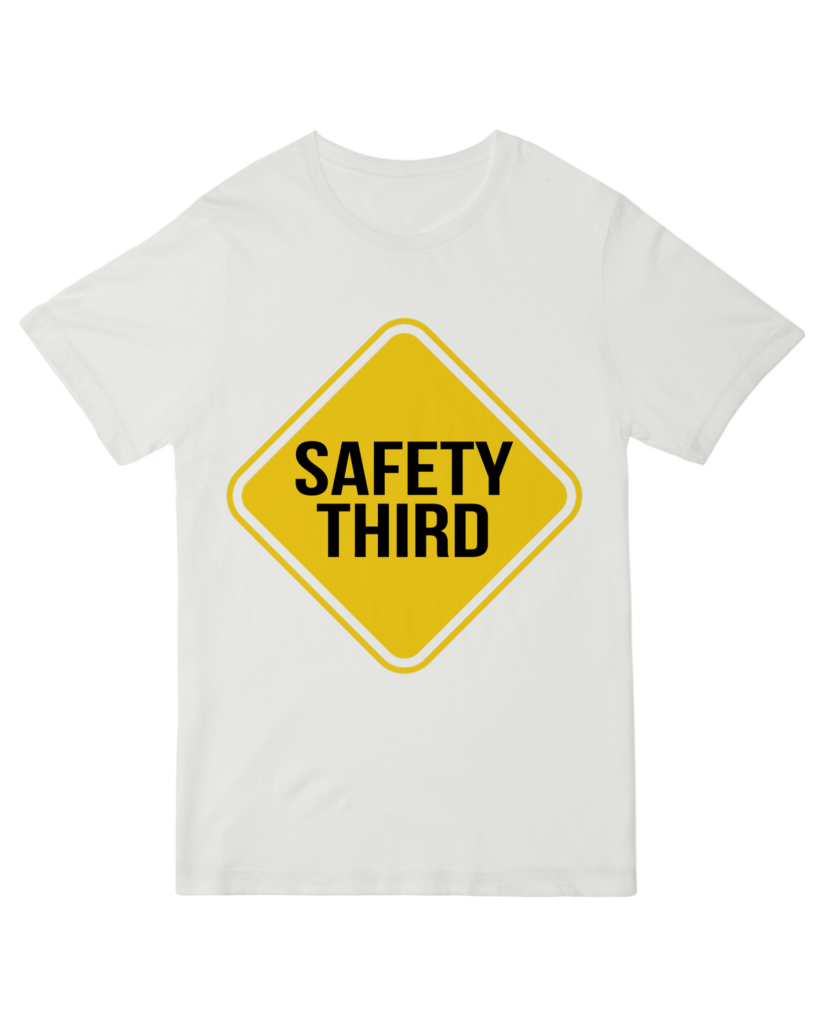 "Funny 'Safety Third' work humor t-shirt, sarcastic trade job apparel for mechanics and builders"