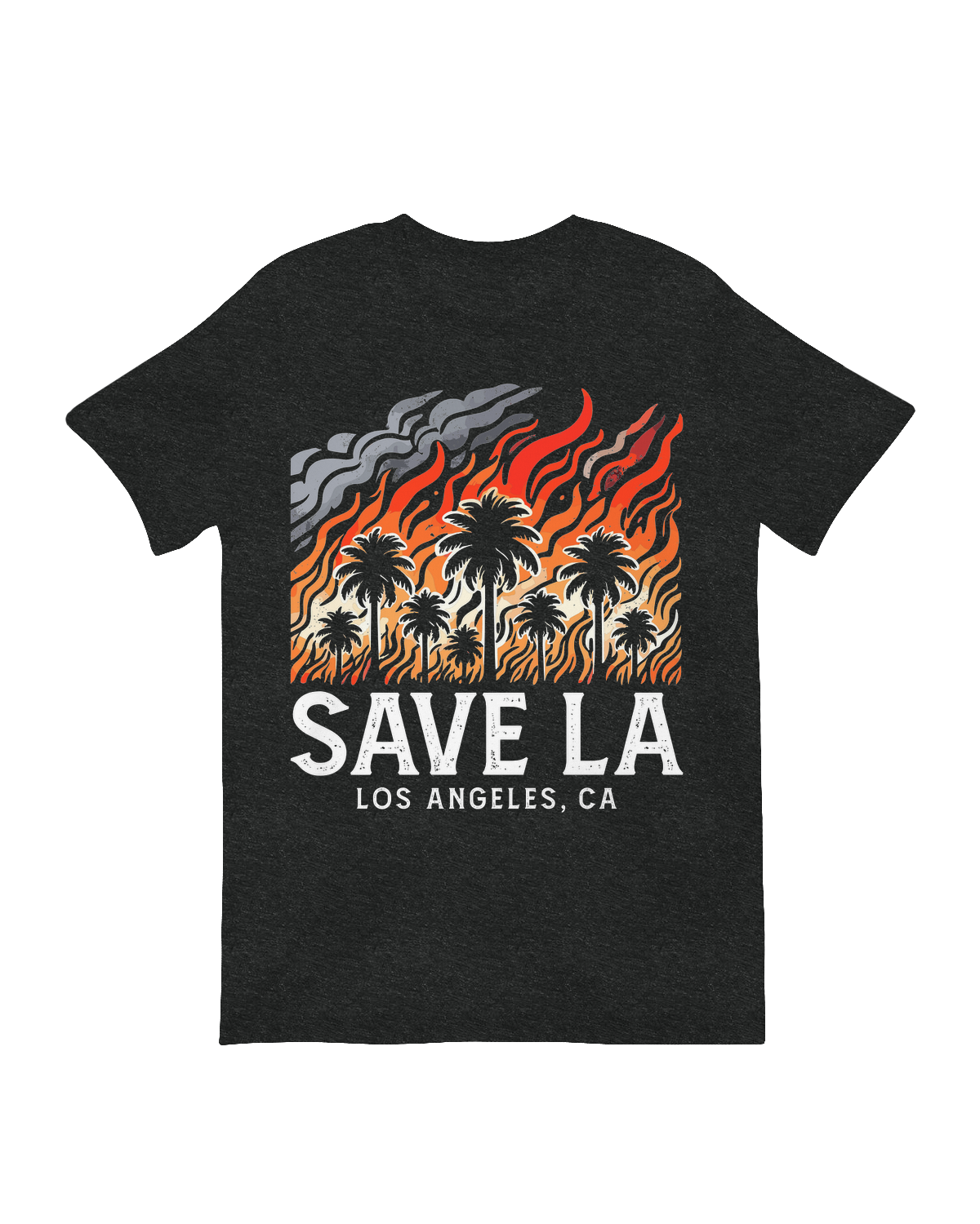 "Save LA printed t-shirt in black with Los Angeles streetwear design, modeled for urban style."