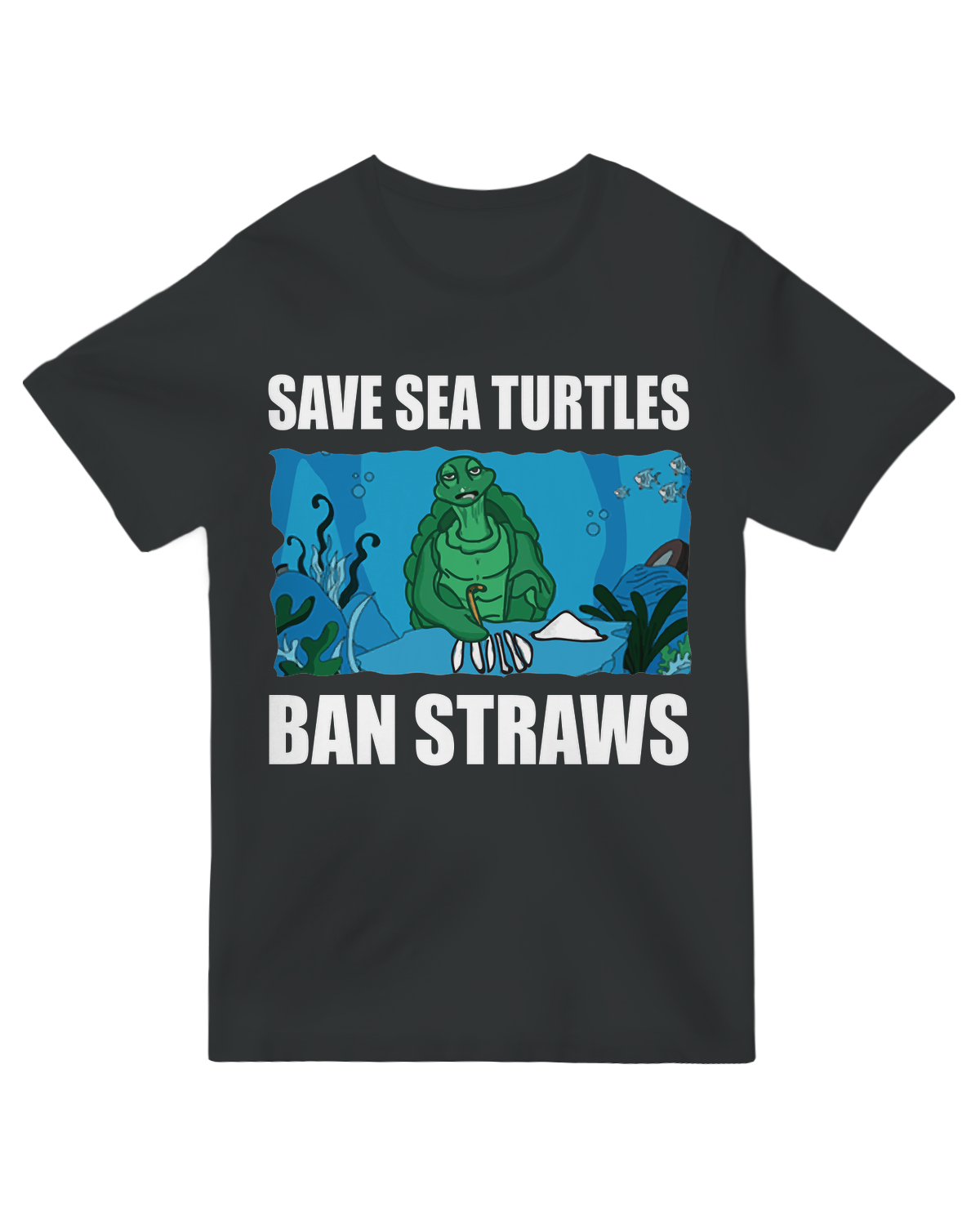"Blue organic cotton 'Save the Turtles' t-shirt for ocean conservation and marine life activists"