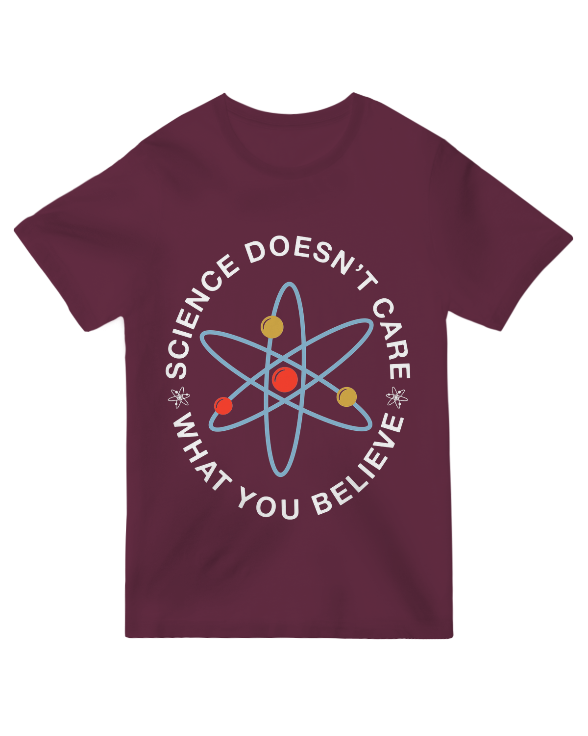 "Black 'Science Doesn't Care' graphic tee with bold text - cotton STEM apparel for teachers, doctors, and critical thinkers"