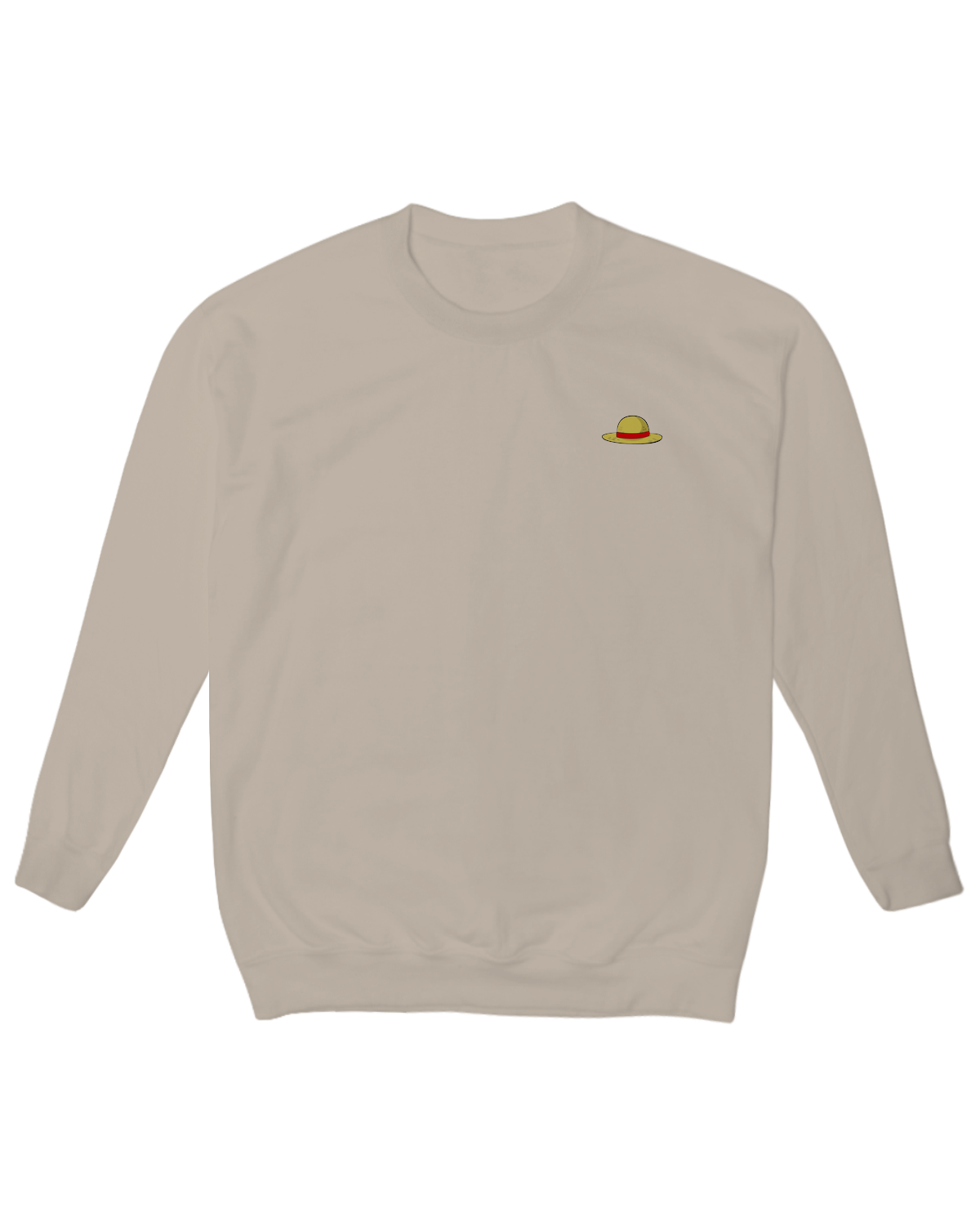 Straw Hat crew neck sweatshirt in red – minimalist One Piece anime apparel with hidden Jolly Roger design