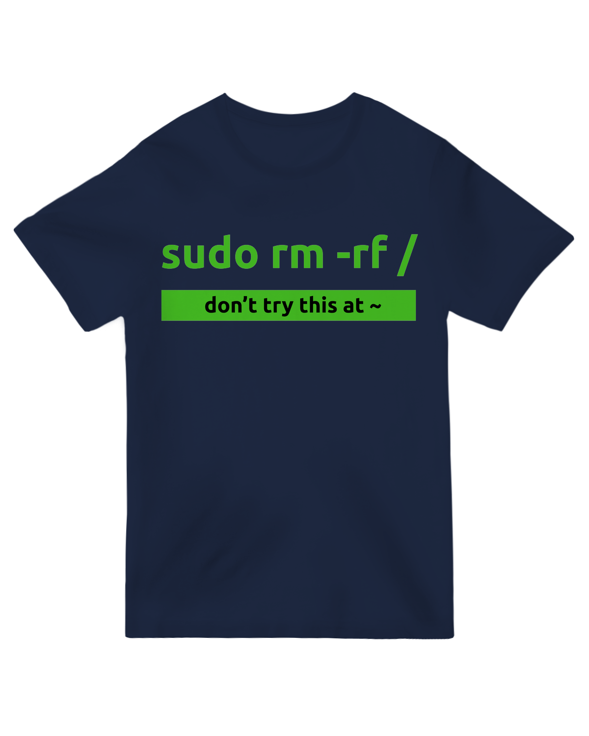 "Black programmer t-shirt with white 'sudo' Linux command in authentic terminal font, coding humor apparel for developers"