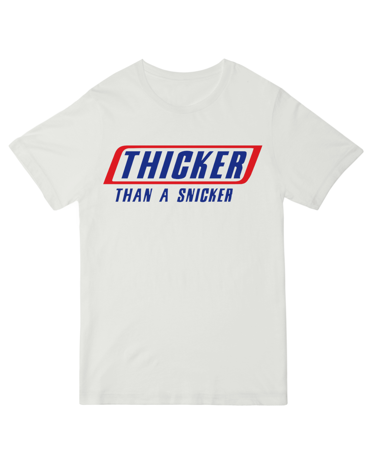 "Thicker Than a Snicker" unisex t-shirt with playful candy-inspired design – plus-size friendly body positivity apparel