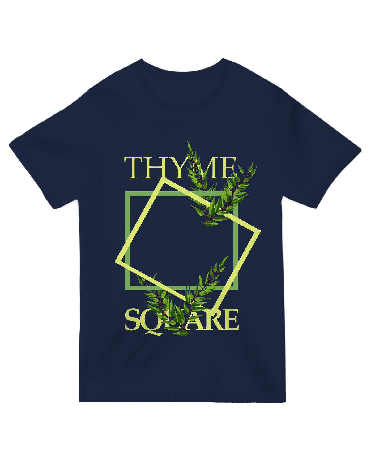 "Green '91 Thyme Square' culinary humor t-shirt with herb-themed NYC parody - cotton tee for chefs and gardening geeks"