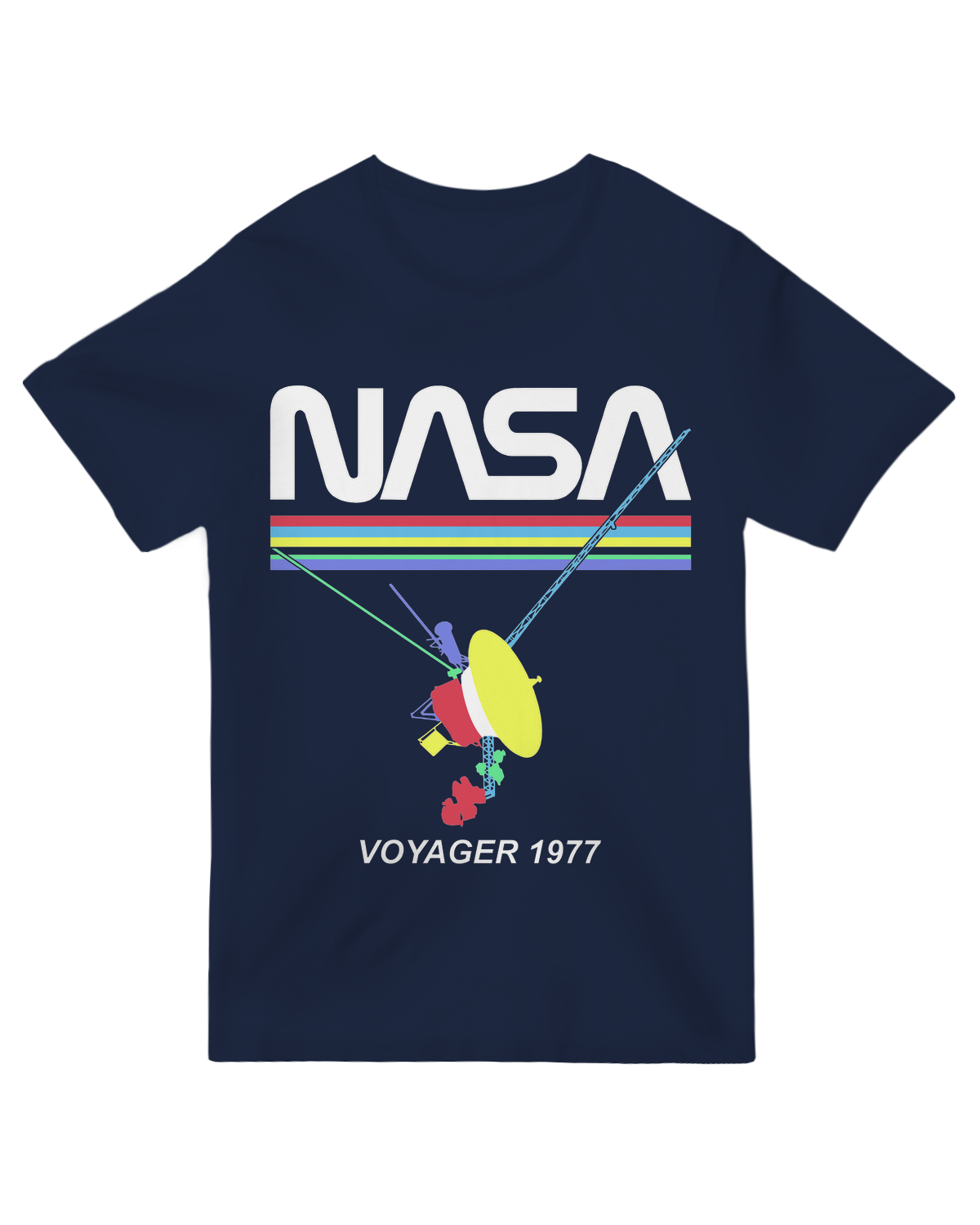 "Heather blue retro NASA Voyager spacecraft t-shirt - vintage cotton astronomy tee for space exploration fans"