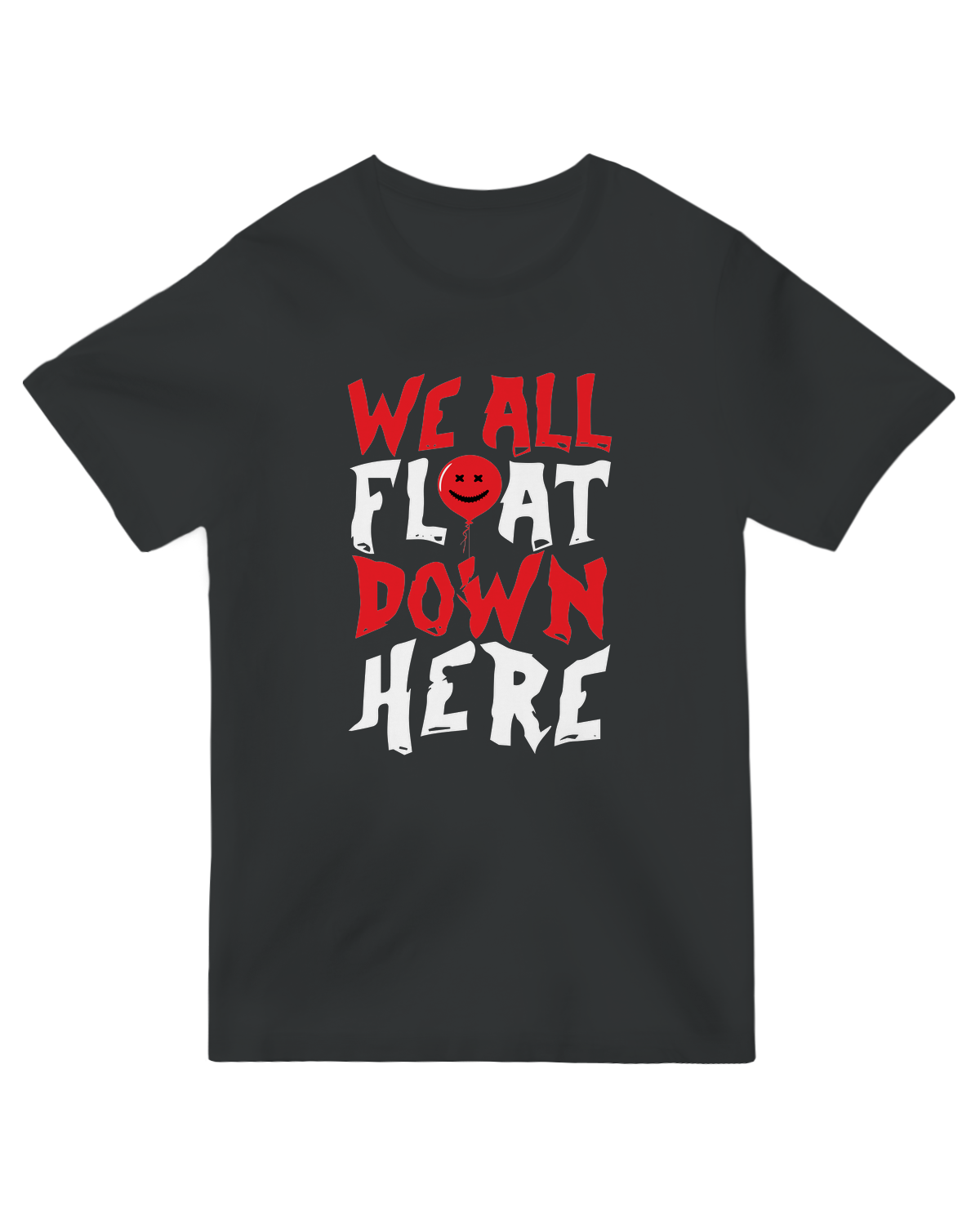 "Vintage 'We All Float Down Here' clown horror t-shirt inspired by classic thrillers"
