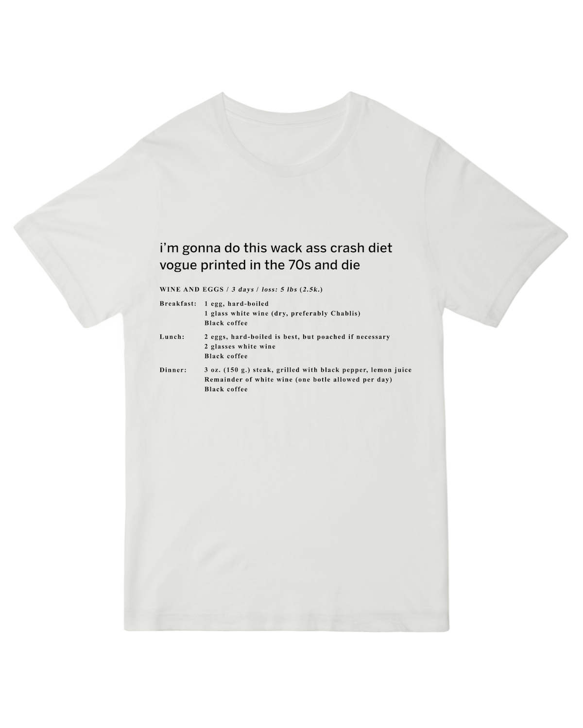 "Edgy 'Whack Ass Vogue Crash Diet' satire t-shirt – anti-fashion humor cotton tee for trend rebels"