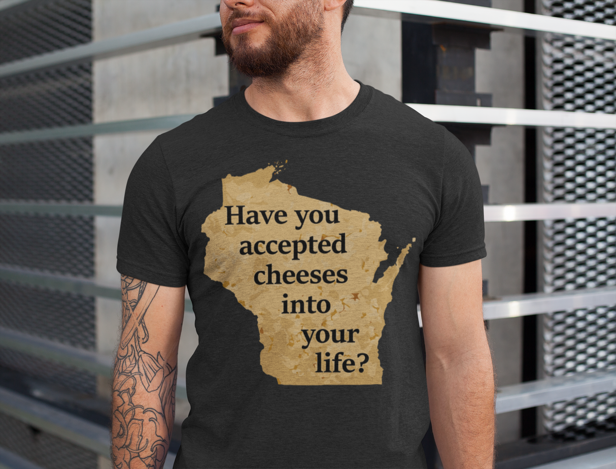 "Yellow Wisconsin cheese pun t-shirt with dairy humor graphic - soft cotton tee for cheese lovers and Badger State pride"