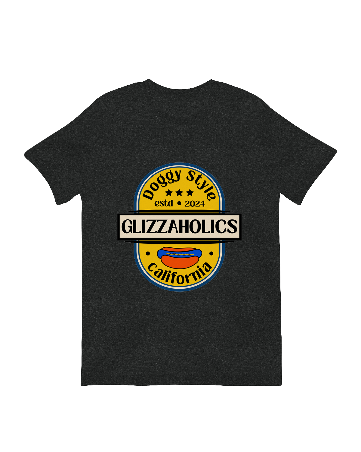 "Yellow Glizzaholics California" hot dog lover graphic t-shirt - fun foodie apparel for BBQ fans