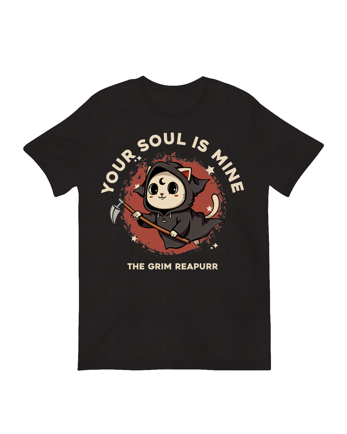 "Funny 'Your Soul Is Mine Grim Reapurr' cat meme t-shirt for men and women"