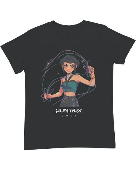 Active child wearing the KPop Demon Hunters youth tee, showing off the graphic during play.

