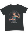 Active child wearing the KPop Demon Hunters youth tee, showing off the graphic during play.

