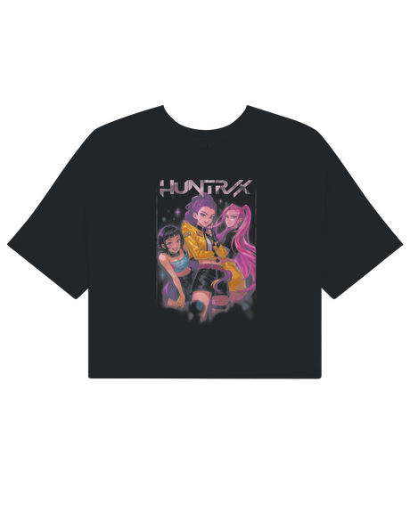 Active woman wearing the KPop Demon Hunters crop top during dance movement


