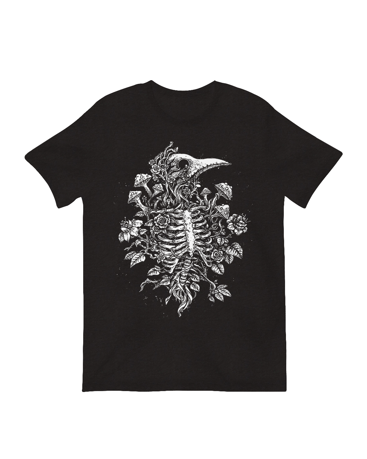 Bird skeleton with flowers natural history art print