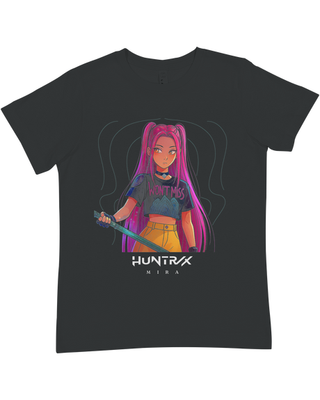Close-up detail of the vibrant KPop Demon Hunters print on the premium cotton t-shirt.

