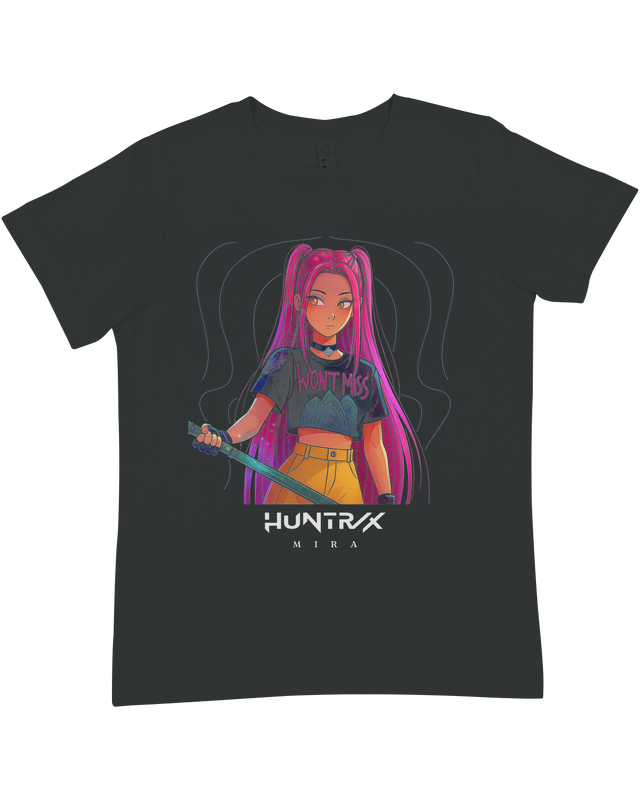 Close-up detail of the vibrant KPop Demon Hunters print on the premium cotton t-shirt.

