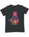 Close-up detail of the vibrant KPop Demon Hunters print on the premium cotton t-shirt.

