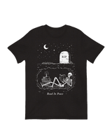 Close-up of the RIP skeleton design on a soft cotton tee