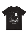 Close-up of the RIP skeleton design on a soft cotton tee
