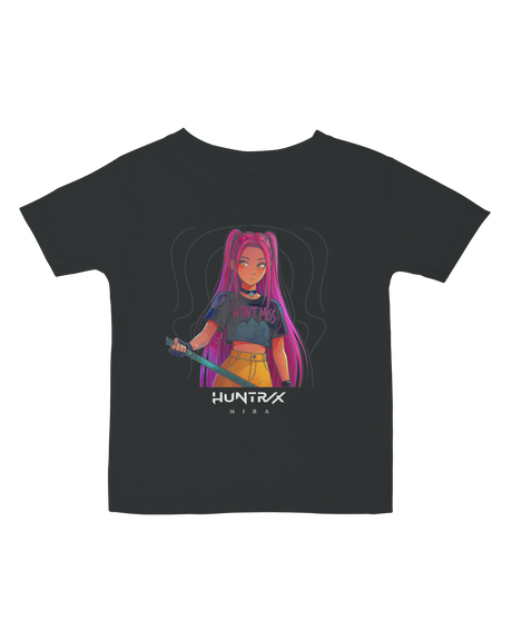 Close-up of the comfortable crewneck collar on the KPop Demon Hunters baby tee.

