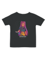 Close-up of the comfortable crewneck collar on the KPop Demon Hunters baby tee.


