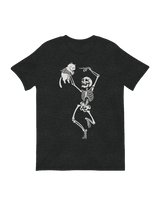 Dancing Skeleton with a Black Cat Animatronic Halloween Prop in a spooky yard scene.

