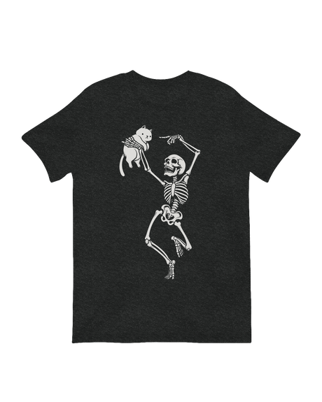 Dancing Skeleton with a Black Cat Animatronic Halloween Prop in a spooky yard scene.


