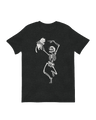 Dancing Skeleton with a Black Cat Animatronic Halloween Prop in a spooky yard scene.

