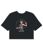 Fashion model showcasing the KPop Demon Hunters crop top styled with high-waisted cargo pants.

