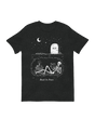 Front graphic of a Read In Peace skeleton T-shirt for book lovers

