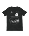 Front graphic of a Read In Peace skeleton T-shirt for book lovers

