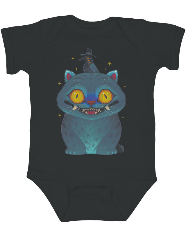 Front view of KPop Demon Hunters chibi credit scene characters on infant bodysuit

