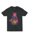 Front view of the KPop Demon Hunters Unisex Fitted Tee in black, showcasing the full graphic design.

