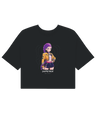 Front view of the KPop Demon Hunters graphic on a black ladies premium crop top.

