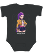 Front view of the KPop Demon Hunters graphic on a soft white infant jersey bodysuit.