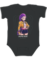 Front view of the KPop Demon Hunters graphic on a soft white infant jersey bodysuit.