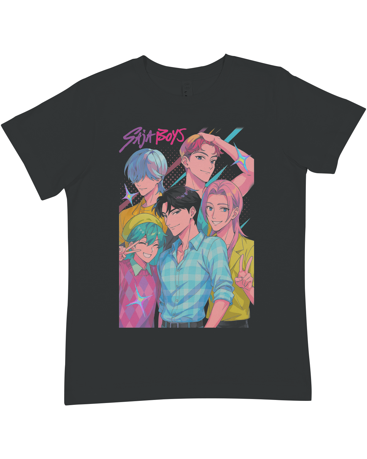 Group of friends wearing matching KPop Demon Hunters youth tees together

