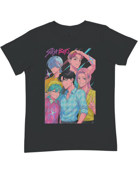 Group of friends wearing matching KPop Demon Hunters youth tees together

