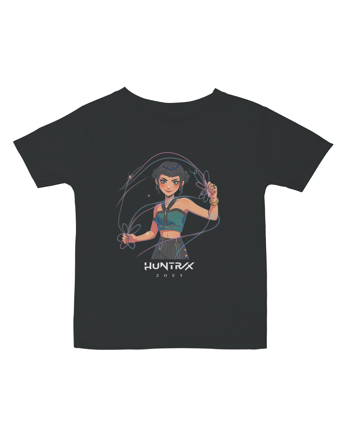 Happy baby wearing the roomy KPop Demon Hunters infant tee during playtime.

