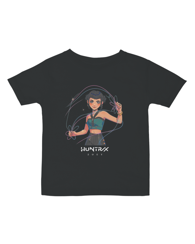 Happy baby wearing the roomy KPop Demon Hunters infant tee during playtime.

