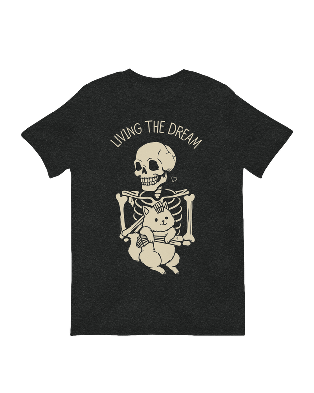 Living The Dream Skeleton Cat humorous art print

