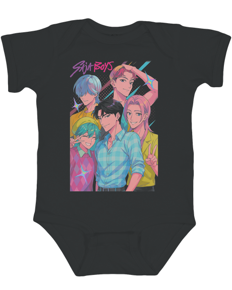 Parent and baby wearing matching KPop Demon Hunters outfits together

