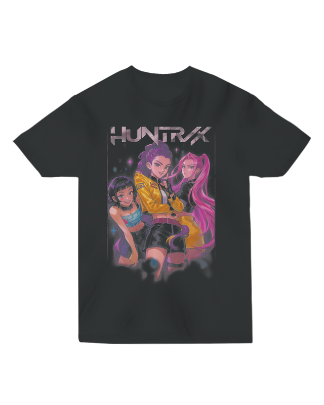 Person wearing the KPop Demon Hunters fitted tee showcasing modern sleeve length

