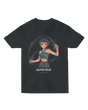 Person wearing the sleek black KPop Demon Hunters fitted tee, showcasing its modern silhouette.

