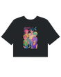 Reversible crop top showing both the graphic front and solid color back

