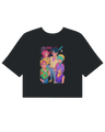 Reversible crop top showing both the graphic front and solid color back


