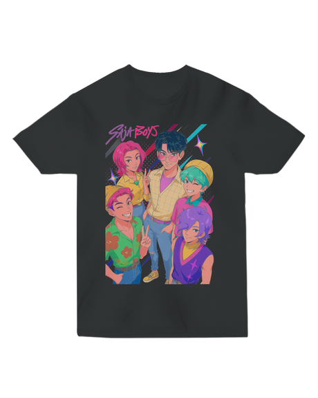 Sequential images showing the color-changing effect on the KPop Demon Hunters tee

