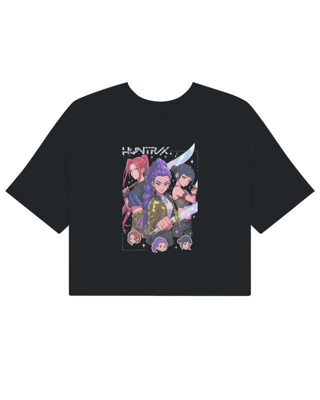 Side view showing the precise mid-waist length of the KPop Demon Hunters crop top

